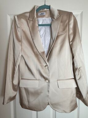 Little Black Tux Champagne Satin Tuxedo Blazer Jacket Size 8